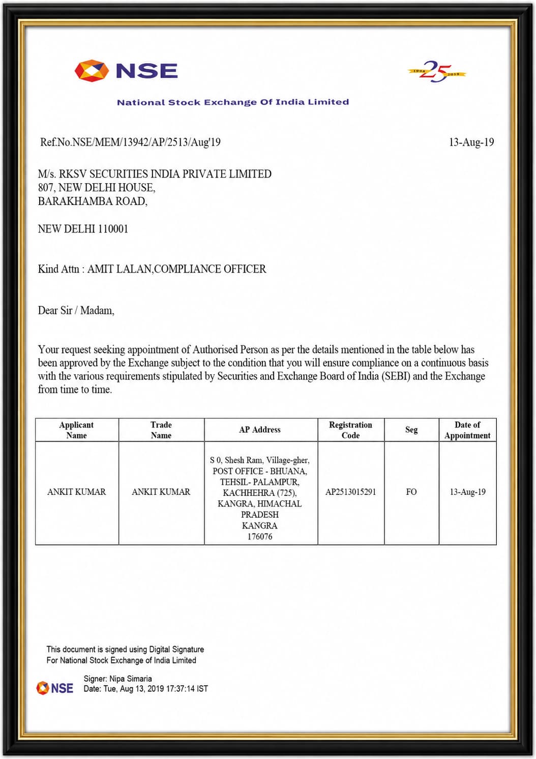 NSE Authorized Person License, Ankit Kumar
